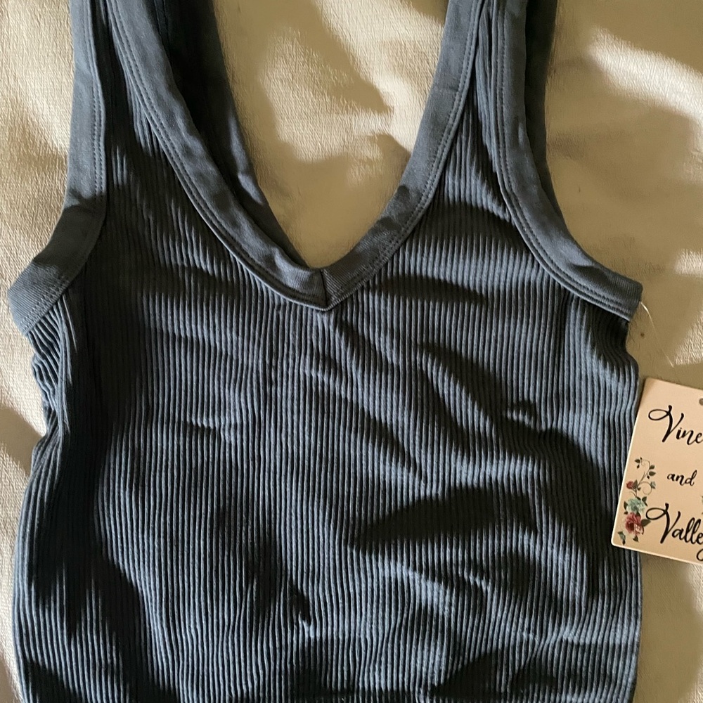 Charcoal Ribbed V-Neck Tank Top
